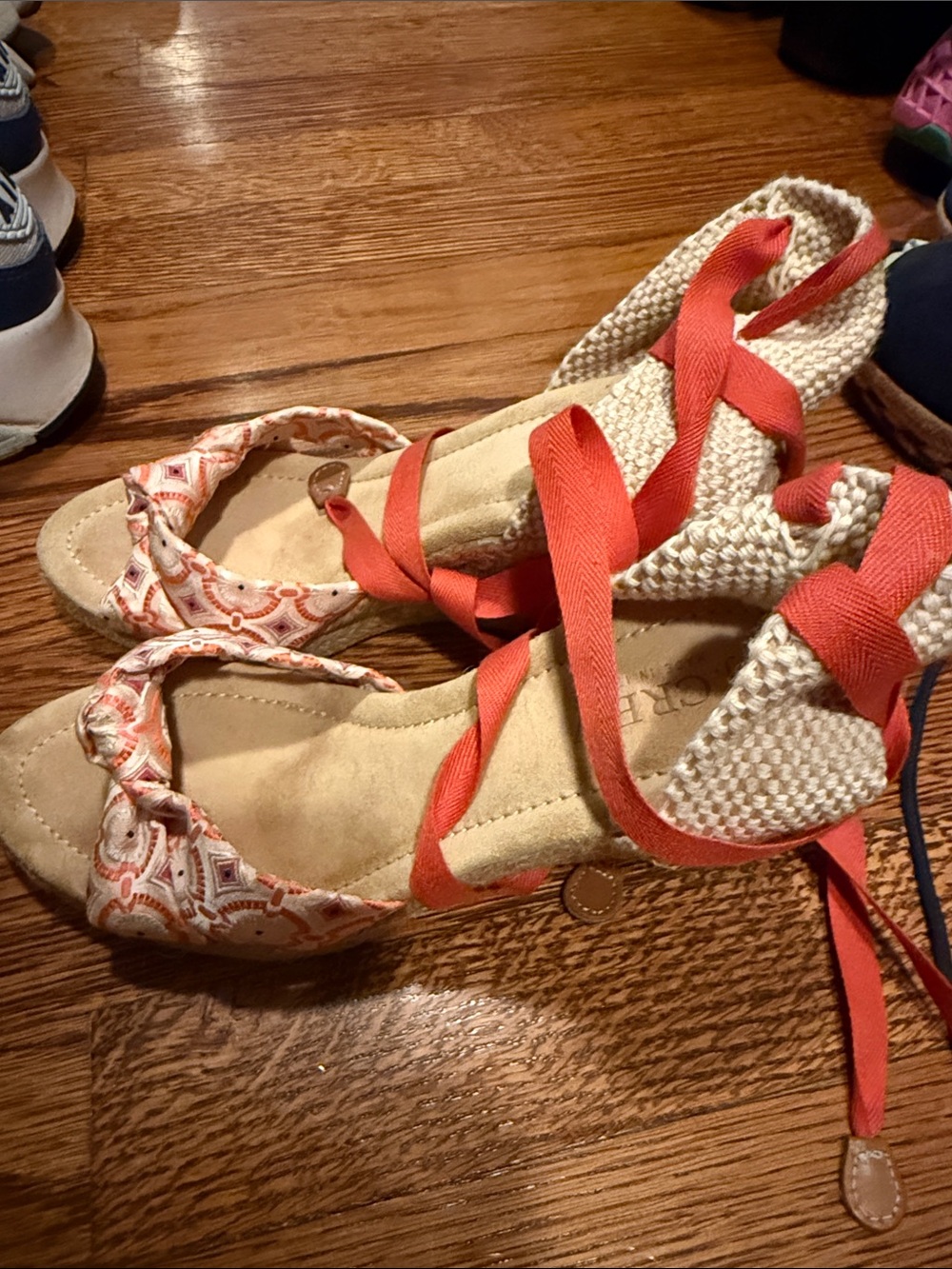 J. Crew Coral Wrap Espadrille Sandals with Patterned Toe